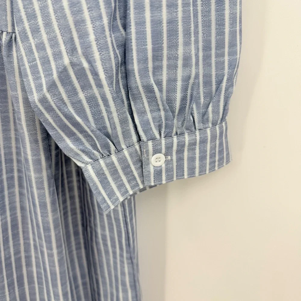 Blue White Striped Tiered Maxi Dress 3/4 Sleeve L Cottagecore Coastal Farmhouse - Picture 7 of 7